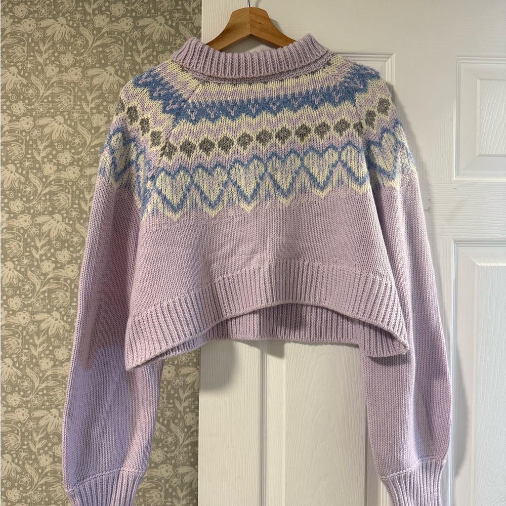 MAJORELLE Lilac Cropped Fair Isle Cowl Sweater